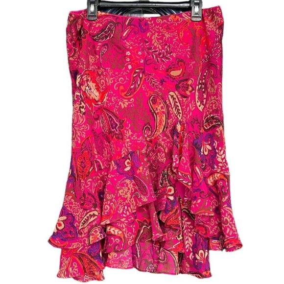 Chaps Skirt Women Sz PL Asymmetrical Ruffle Hem Floral Paisley Romantic Feminine - Picture 1 of 6